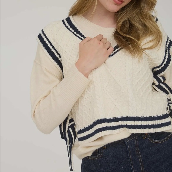 573. Cream and Navy Sweater Vest - Picture 1 of 6